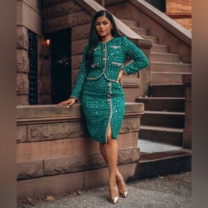Emerald Sequin Skirt Suit